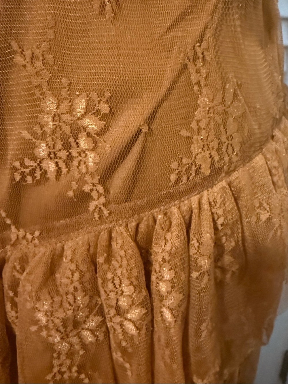 Hem and Thread Tiered Ruffle Lace lined Maxi Skirt - Rust Brown color size Large - Picture 2 of 7